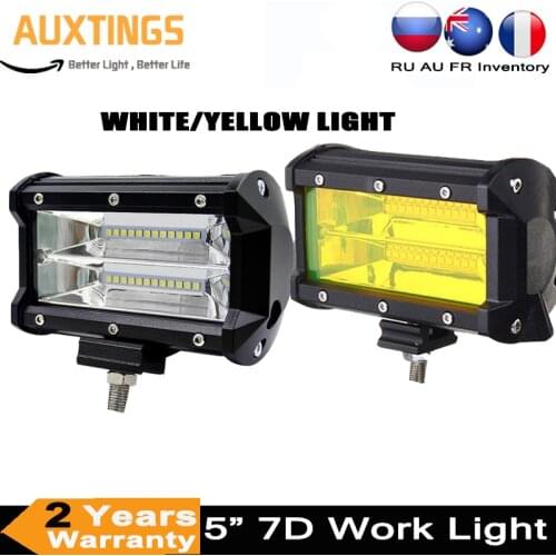 72W 5INCH Led Work Light White Yellow LED Light Bar Flood Beam Off Road 4x4 Fog Light for Driving Offroad Boat Car Tractor Truck