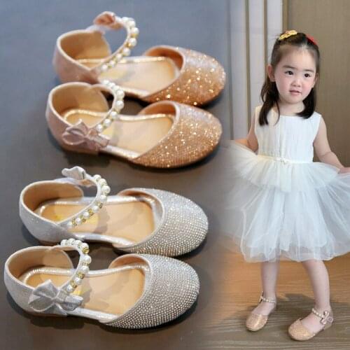 Princess Shoes, Soft Sole Shoes, Childrens Half Sandals Girls' Small Leather Shoes, Summer Pearl Bow, Western Style Rhinestone