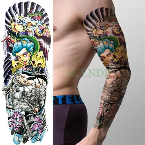Waterproof Temporary Tattoo Sticker skull head prajna flower fake tatto body art large size flash tatoo sleeve for girl women