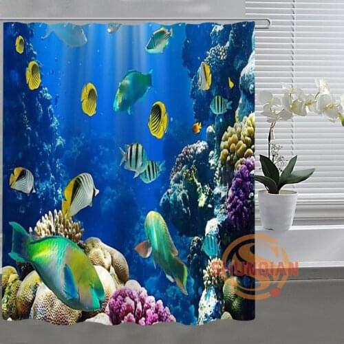 Fish Underwater world Custom Shower Curtain Bathroom Fabric For Bathroom Decor Bath Curtain Acceptable Custom curtains