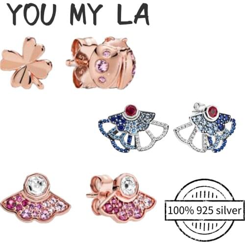 100% 925 Sterling Silver Pando Earring Round Flower Crystal Studs Earring For Women Fine Jewelry Gift