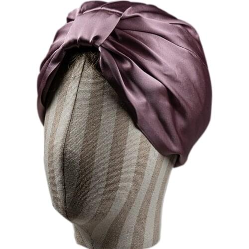Women Mulberry Silk Hair Cap Plain Silky Sleep Bonnet 19mm Natural Silk Night Sleeping Head Wrap Female Fashion Finest Turban