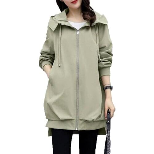 2021 New Spring Womens Trench Coat Korean Mid-Length Autumn Ladies Loose Casual hHoded Coat Female Outerwear Windbreaker