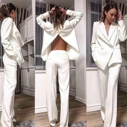 2 Pcs Prom Dress 2021 Open Back Women Pant Suits Long Sleeves Formal Occasion Evening Gowns