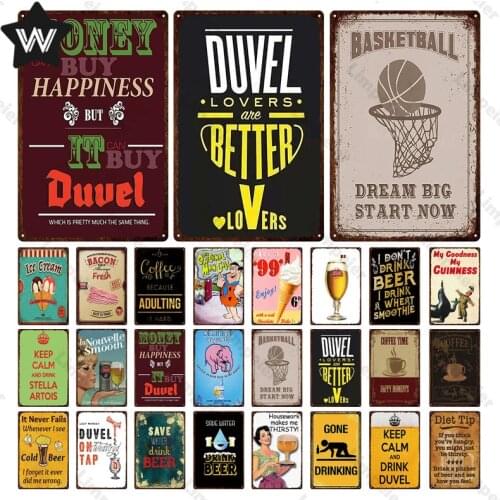 Drinking Beer Tin Plate Duvel Lovers Metal Sign Vintage Wall Stickers Retro Wall Art Metal Plaque Drink Duvel Tin Sign for Decor