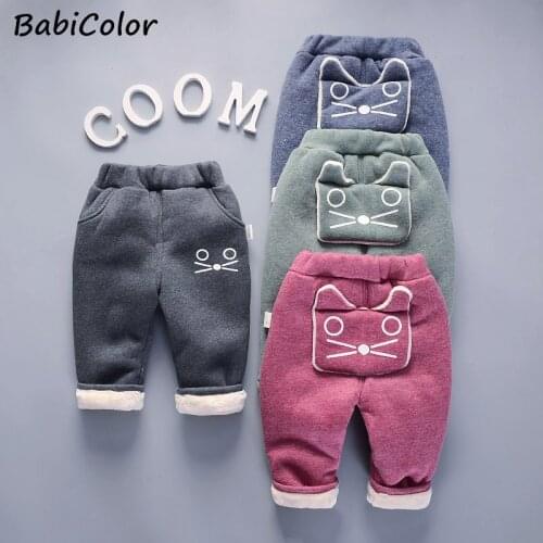 Girls winter warm pants kids cartoon cotton thick velvet trousers for baby boys 1-5years children fashion clothes outfits