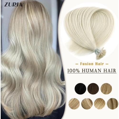 ZURIA U Tip Hair Extensions Fusion Hair Balayage Color Keratin Glue Beads Prebonded Human Hair Extensiones Machine Remy Hair 50g
