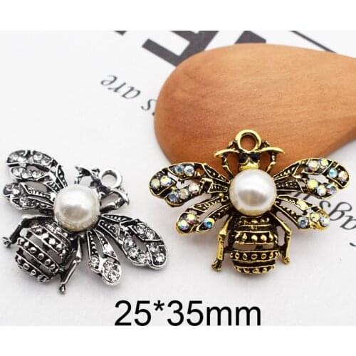 10pcs/lot Vintage Silver Bees Alloy Charms For DIY Earrings Pearl Insect Bee Bracelets Jewelry Making Accessories YZ285