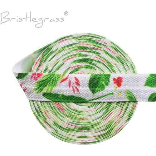 BRISTLEGRASS 100 Yard by Roll 5/8" 15mm Flower Palm Leaf Print Foldover Elastic FOE Spandex Satin Band Hair Tie Dress DIY Sewing