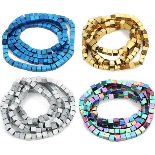 2/3/4mm Gold/Silver Color Plating Coated Natural Stone Hematite Cube Square Loose Spacer Beads For Diy Jewelry Marking 15"