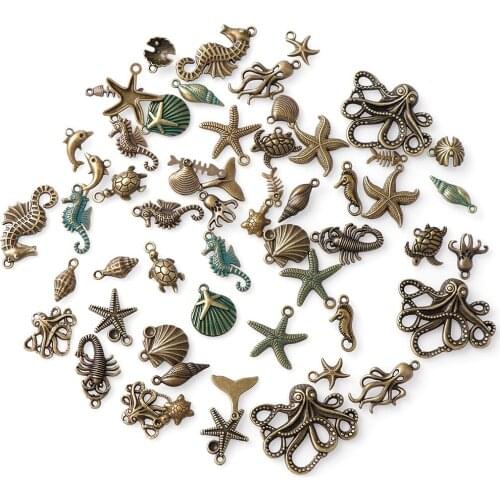 2Colors About 56 pieces Cute Shell Marine animal Fashion Mix Pendant DIY Bracelets Necklace Charm Pendants Jewelry Accessories