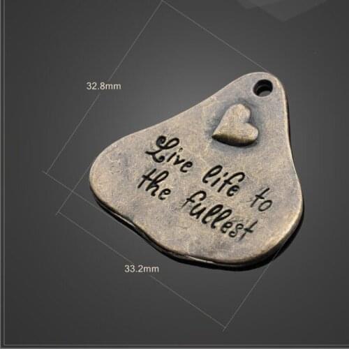 50 PCS/Lot 33.2mm*32.8mm jewelry handmade charm antique bronze live life to the fullest words charms pendants
