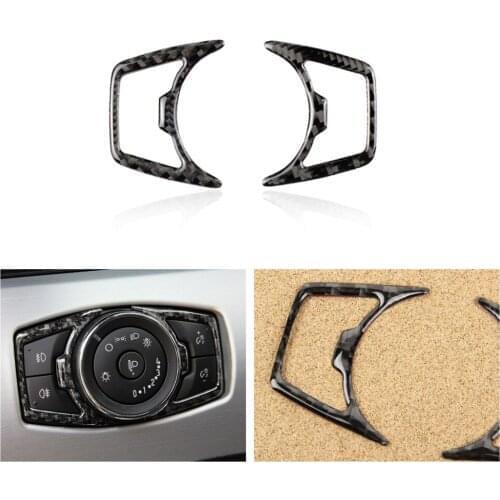 2pcs Car Styling Real Carbon Fiber Headlight Switch Button Decorative Cover Trim For Ford Mustang 2015 2016 2017