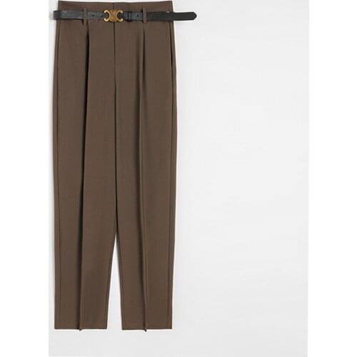 2021 Chic Fashion Office Wear Haren Pants women bottoms pant Vintage High Waist Zipper Fly Female Folds Trousers BFA619