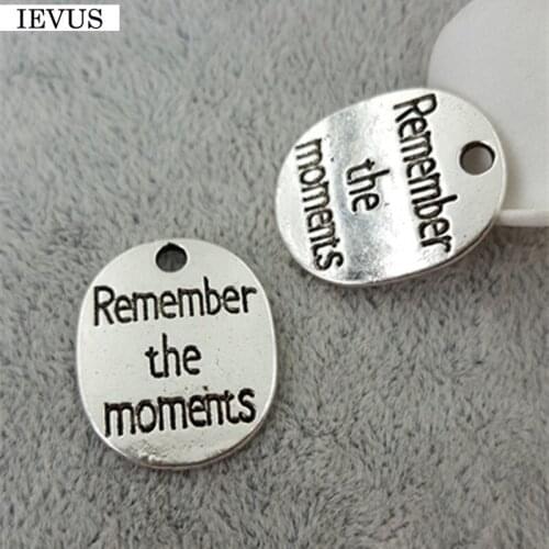 Hot selling 20 Pieces/Lot diameter 25mm message disc charm antique silver plated words Remember the moments charm jewelry making
