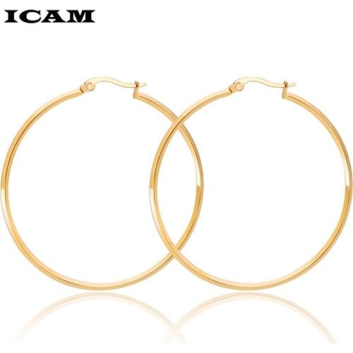 ICAM Gold Silver Color Round Hoop Earrings For Women Big Circle Loop Earring Twisted Geometric Earings Metal Jewellery