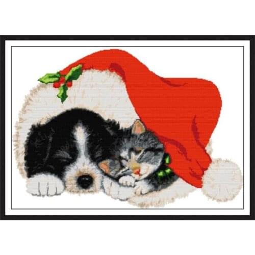 Joy Sunday Cross Stitch Christmas Dog Paintings Embroidery Home Decor Childrens Room Animals Patterns Counted Cross Stitch Kits