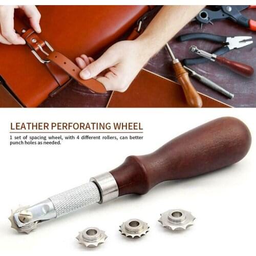 Spacing Wheel Wooden Handle Alloy Blade DIY Leather Craft Over Stitch Line Marking Spacing Wheel Gear Roulette Punching Tool