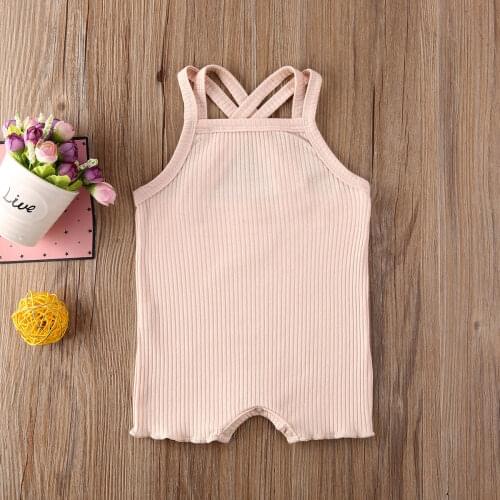 Pudcoco Newborn Baby Boy Girl Clothes Solid Color Knitted Cotton Strap Romper Jumpsuit Outfit Sunsuit Summer Clothes