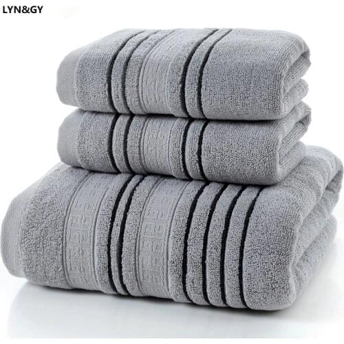 New 3Pieces Set Grey Cotton Towel Set for Men toalla 2pc Face Washcloth Hand Towel 1pc Bath Towel Camping Shower Towels Bathroom