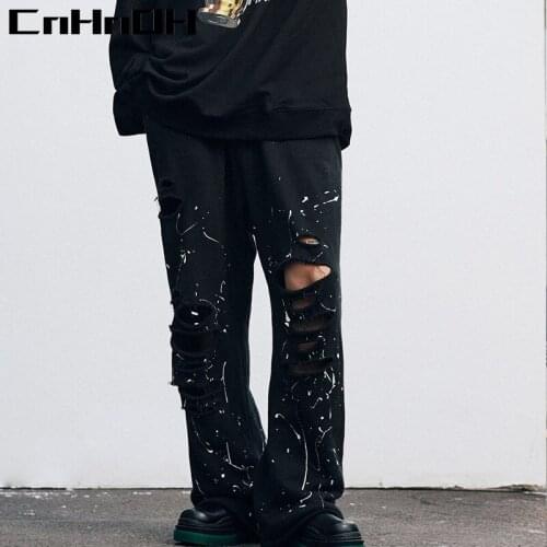 CnHnOH Autumn And Winter New Trendy Brand All-Match Personality Ripped Simple Pants Mens Straight Casual Pants 9726