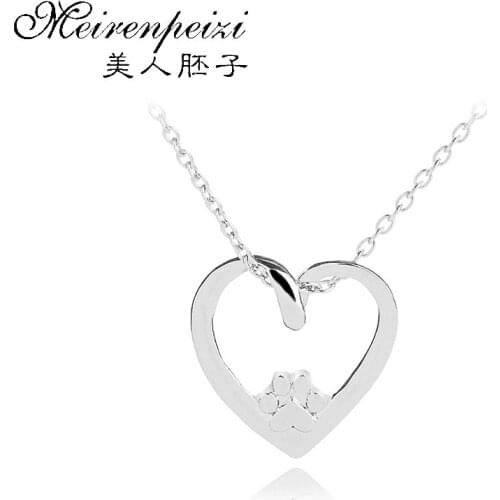 Hollow Pet Heart Necklaces Cute Animal Dog Cat Love Heart Pendant Necklace For Women Jewelry collares mujer