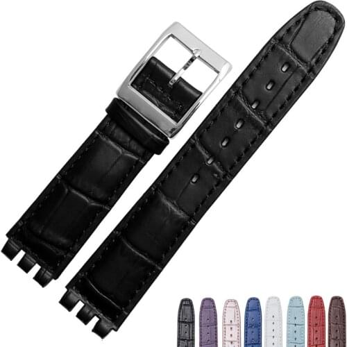 17mm 19mm strap for swatch band Genuine Calf Leather Watch Strap Band Black Brown White Waterproof High Quality