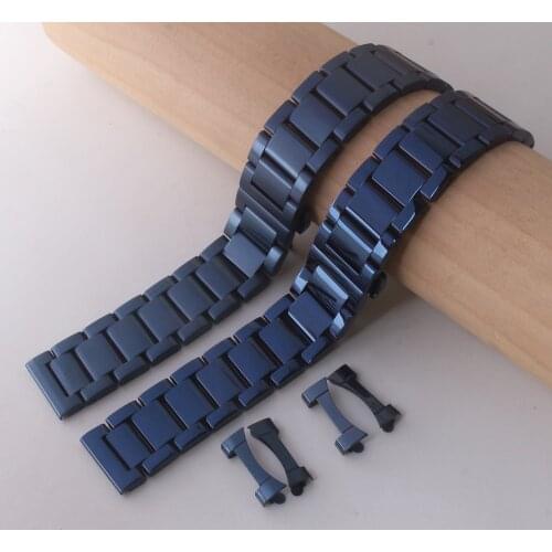 New Stainless Steel Watchband Dark blue Curved end Metal Wristwatches Band 18mm 19mm 20mm 21mm 22mm 23mm 24mm mens Watch strap
