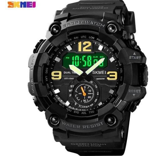 SKMEI 1637 3 Time Dual Display Analog LED Electronic Quartz Wristwatch Military Men Sports Watches Relogio Masculino