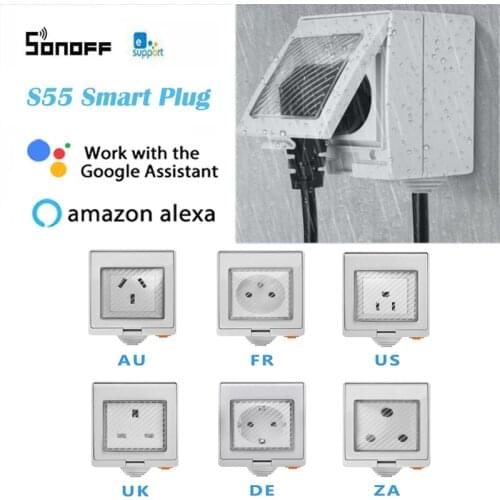 SONOFF S55 WiFi Smart Socket,16A Smart Plug Adapter eWelink APP Remote Control Power Monitor,Work with Alexa Google Assistant