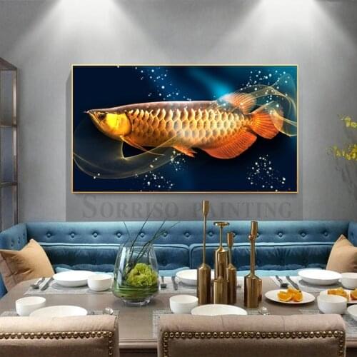 Modern Golden Dragon Fish Canvas Painting Nordic Restaurant Wall Art Posters And Prints Pictures For Dining Room Home Decor