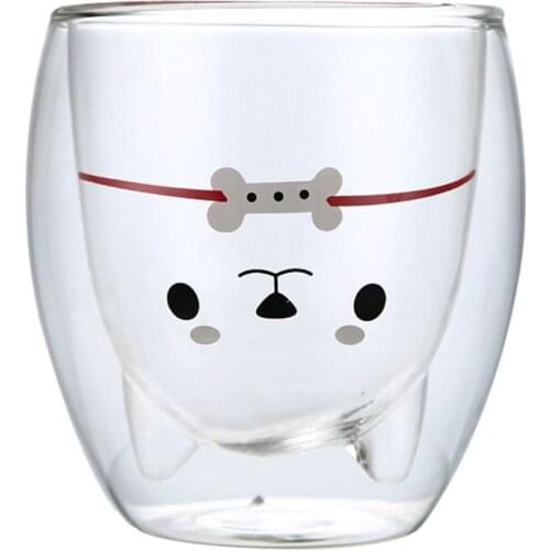 Glass Mugs Double Wall Glass Mug, Bear Cat Dog Animal Double-layer Glass Mug Coffee Cup, Christmas Mug Gift ,Cute Milk Cup