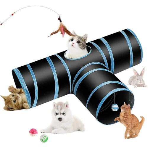 Pet Cat Rabbit Tunnel Tube Toy 3 Way Collapsible Indoor Kitty Bored Peek Hole Extensible Play Tent Interactive Maze House Puppy