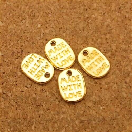 Vintage Gold Engraved Letters Made With Love Square Pendant Charms Jewelry DIY Accessories Handmade Key Rings,Bracelets Making