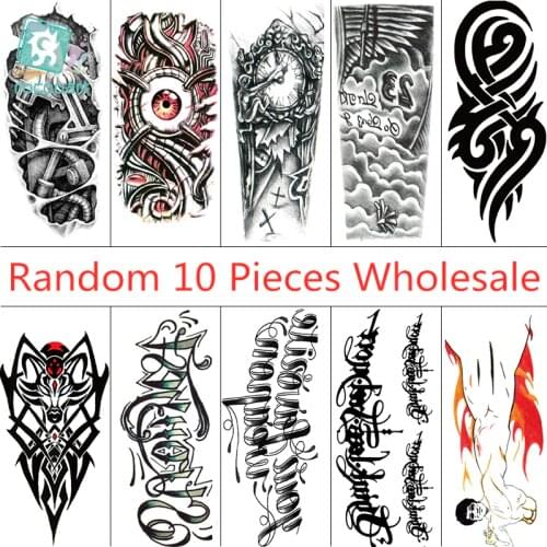 Rocooart Wholesale 10PCS Temporary Tattoo Sticker Robotic Arm and English Letter Design Waterproof Men Body Art Tatoo