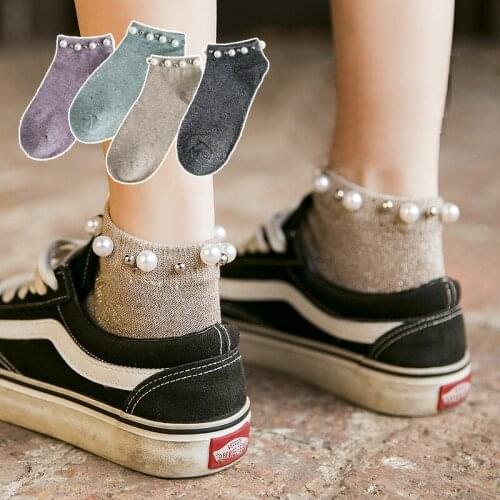 Socks Fashion New Ankle Socks Female 2021 Pearl Personality Socks Breathable Deodorant Short Cute Brief Wild Trendy Socks Women