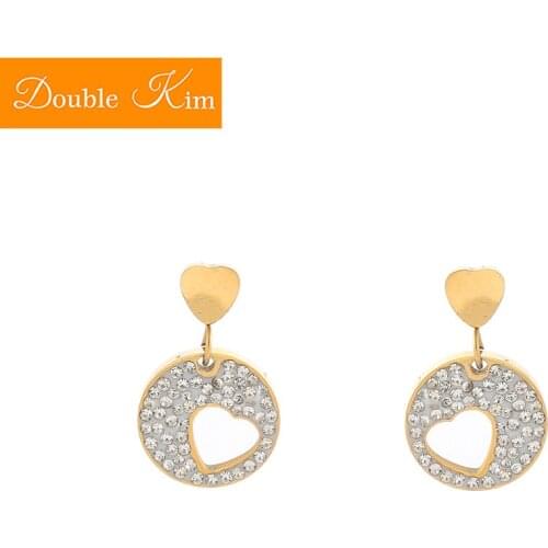 Love Heart Zircon White Stud Earrings Titanium Stainless Steel Inlaid Zircon Earrings Gold Color Trendy Women Jewelry Gift