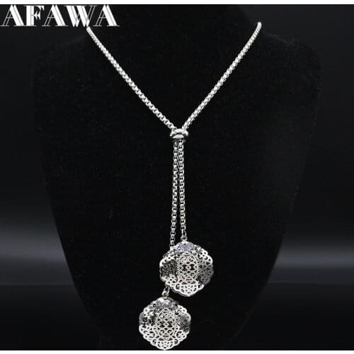 Flower of Life Stainless Steel Statement Necklace Women Silver Color Long Necklace Jewelry Christmas Gift collier femme N9905