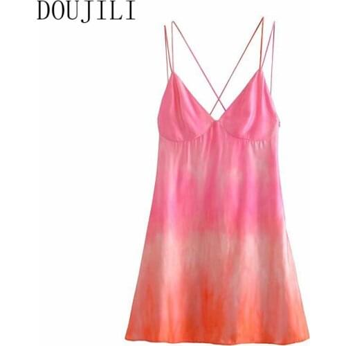 DOUJILI Summer Short Dress Sleeveless Backless Gradient Ramp Sex Dress For Fashion Women Party Wearing