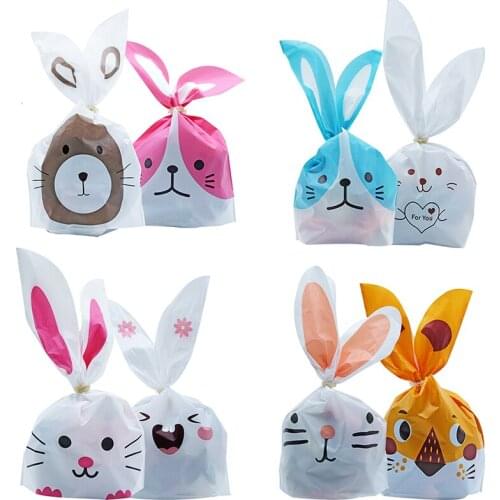 10/50pcs/lot Cute Rabbit Ear Bags Cookie Plastic Bags&Candy Gift Bags For Biscuits Snack Baking Package And Event Party Supplies