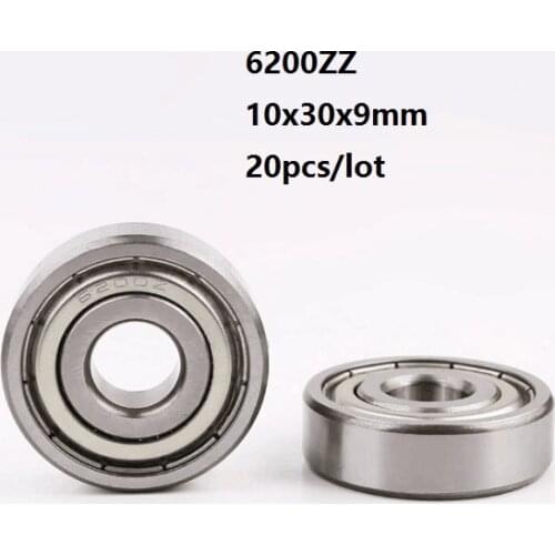 20pcs/lot 6200ZZ 6200Z 6200 Z ZZ 10*30*9mm Double cover Deep Groove Ball bearing shaft 10x30x9mm Ball bearings