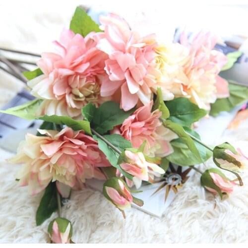 6 Bouquets Silk Dahlias Wedding Bouquet for Wedding Home Party DIY Artificielles Pour Le Mariage Pompon Dahlias Flower Supplies