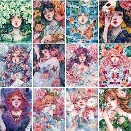 Diamond Painting Flower Banquet Girl Anime Illustration Character Cross Stitch Full Diamond Home Decoration Mosaic Wall Sticker