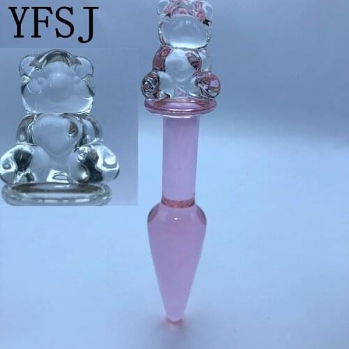 136*25mm 75g Bear Pyrex Glass Anal Dildo Crystal Bead Ball Butt Plug Fake Penis Sex Toys for Women Men Gay Female Masturbation