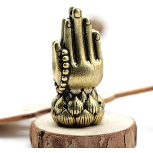 Antique Solid Brass Buddhas hand 3D Figurines Retro Copper Animal Tea Pet Desktop Ornament Decor Crafts Keychain Pendants