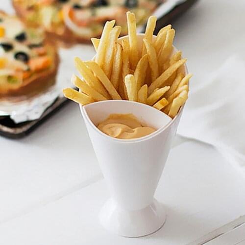Auto Stand 2 In 1 French Fry Cone With Dipping Potato Cup Table Tool French Fries Potato Chips Cone Cups Holder Kitchen Tools