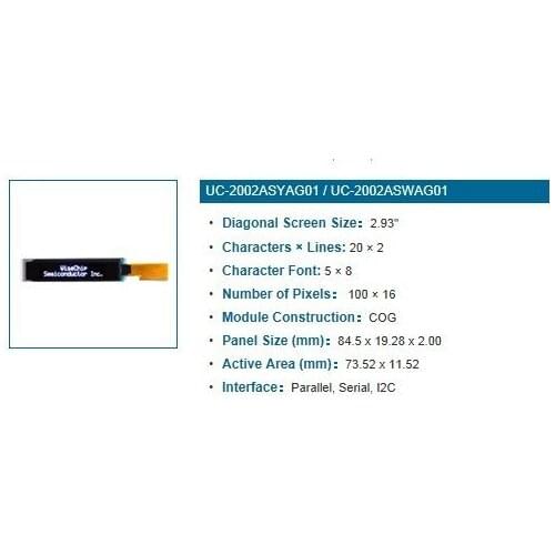 FREE SHIPPING 5PCS/LOT 2.93" inch 100x16 1602 Yellow OLED Display Module UC-1602ASYCG01 Light Beads