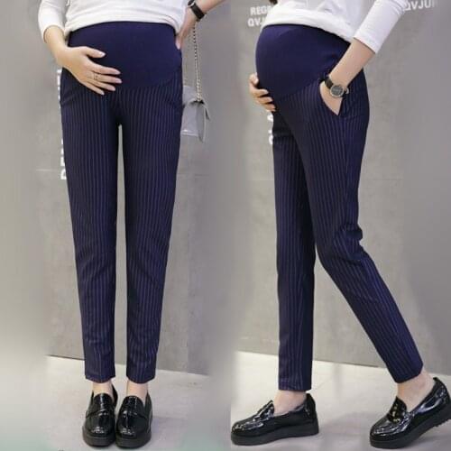 Pregnant Womens Trousers 2021 Spring Pregnancy Clothes Loose Cotton Pants for Pregnant Women Stripe Pants Maternity Harem Pants
