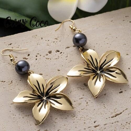 Hawaiian Pearl Leaf Long Drop Earrings Fashion Polynesian Jewelry 2020 for Women Trendy Dangle Hangling Earring Wholesale Price
