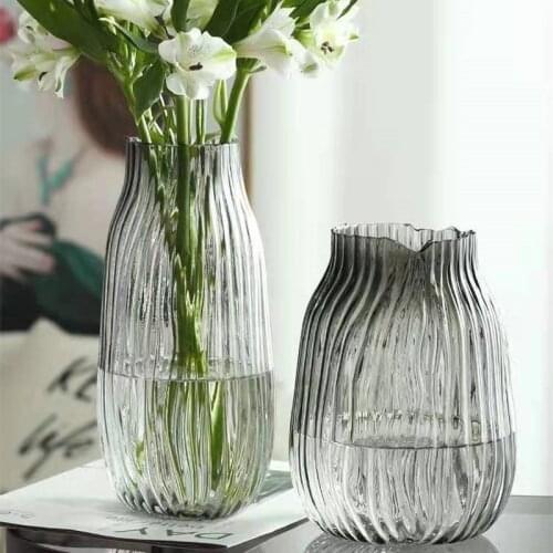 European Creative Vases Wave Gray Transparent Thicken Glass water lily rich bamboo flower vase home living room flower Bottles